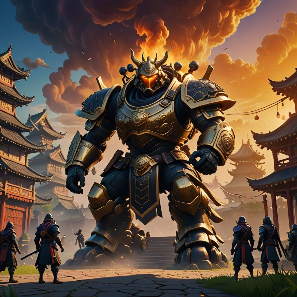 Epic Fantasy Duel in a Golden Hour Arena