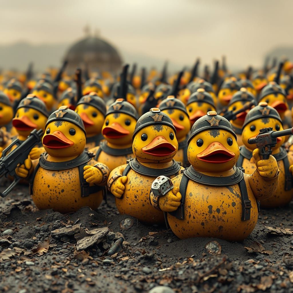 Dystopian Rubber Duck Warriors Clash in Post-Apoca... - AI Art