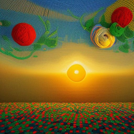 entire landscape crafted from yarn meticulous crochet imitat...