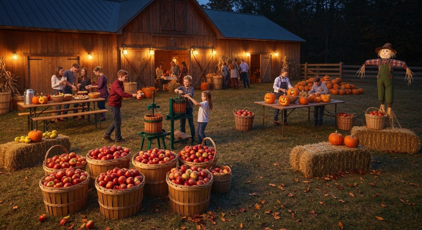 A evening on the farm during the harvest.  A barn all lit up with Festivities!  by @Roaring_Dame