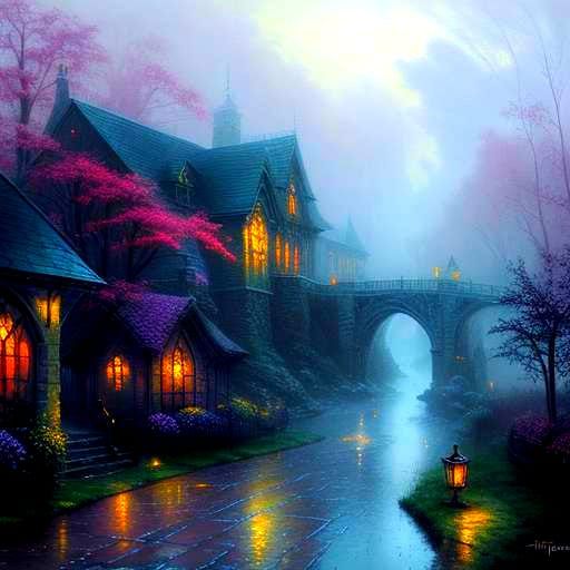 Ethereal Fantasy Scene in Thomas Kinkade Style