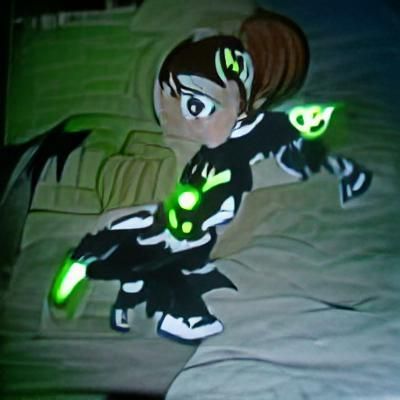 Ben 10 on a dark spooky knight aline with glowing eyes