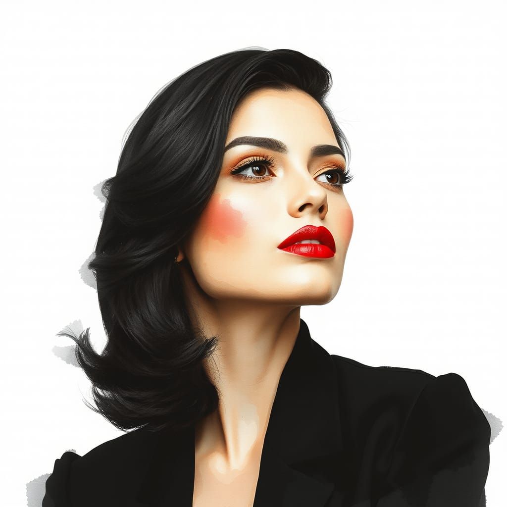 A refined, sophisticated woman in a two-tone portrait