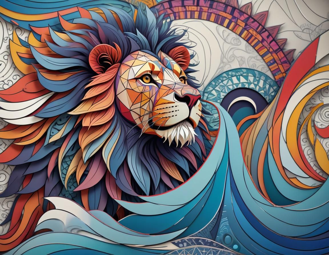 Lion Layered Abstract Zentangle 