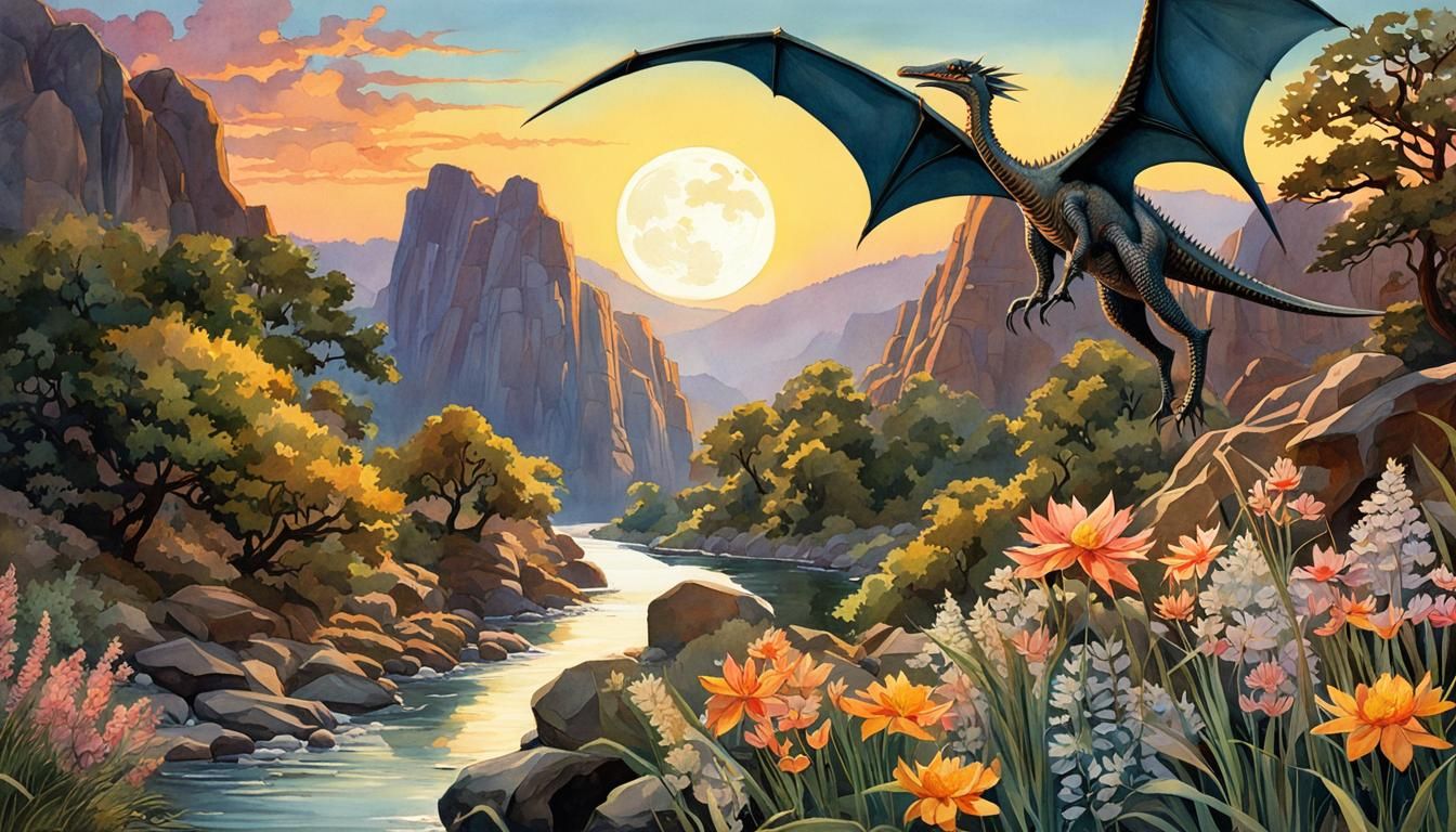 Pterodactyls over a gorge river  by @JustHereForFun