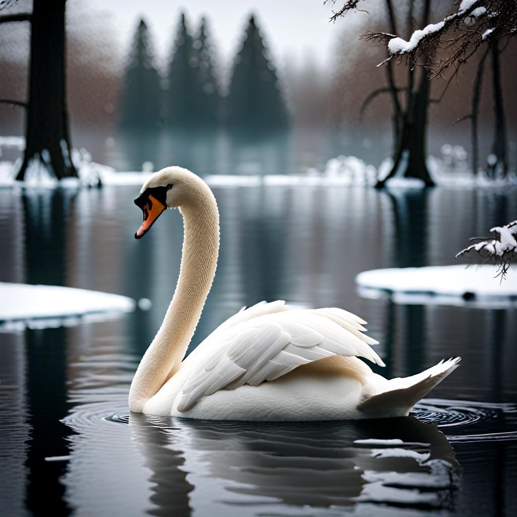 A white swan in a lake