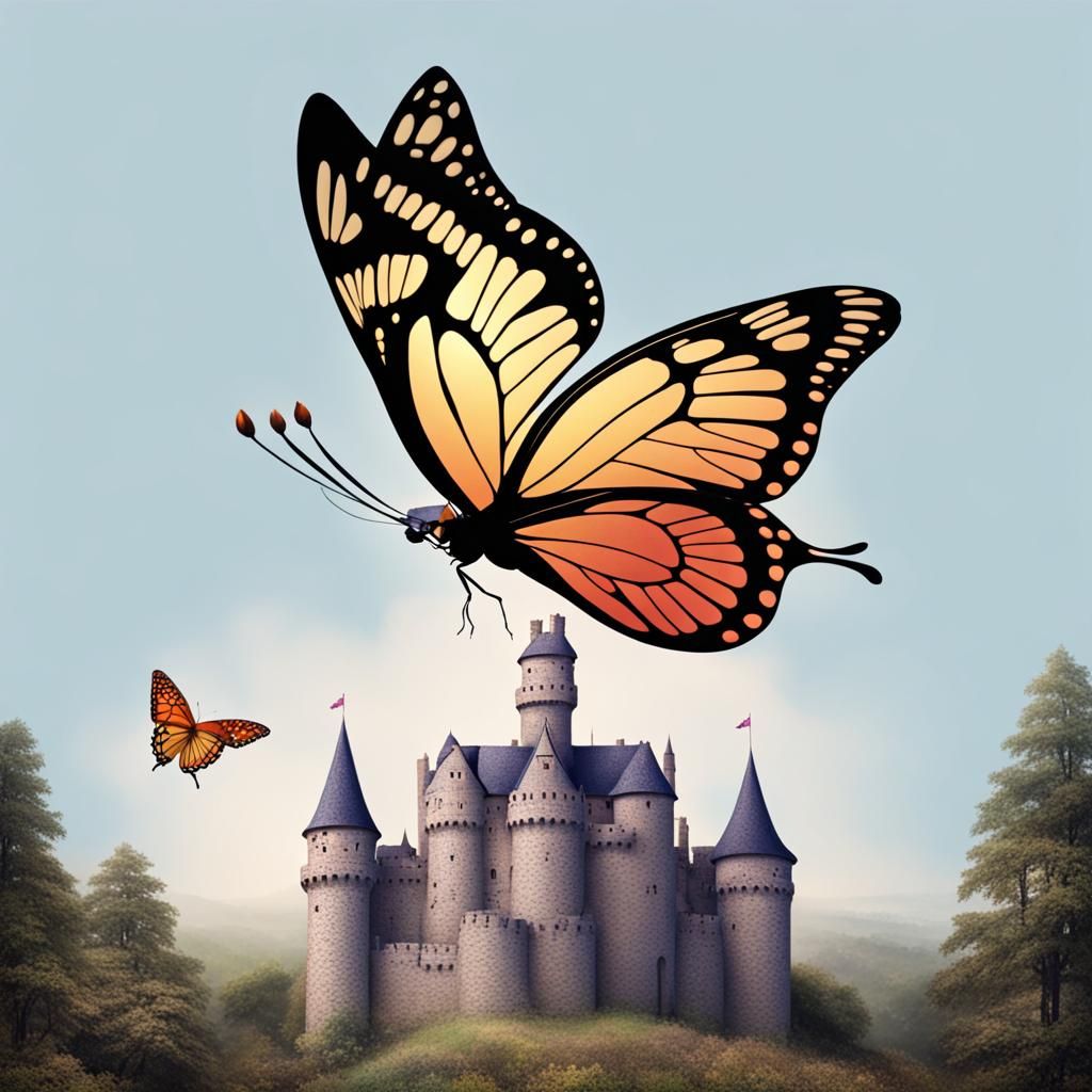 butterfly with a castle on top