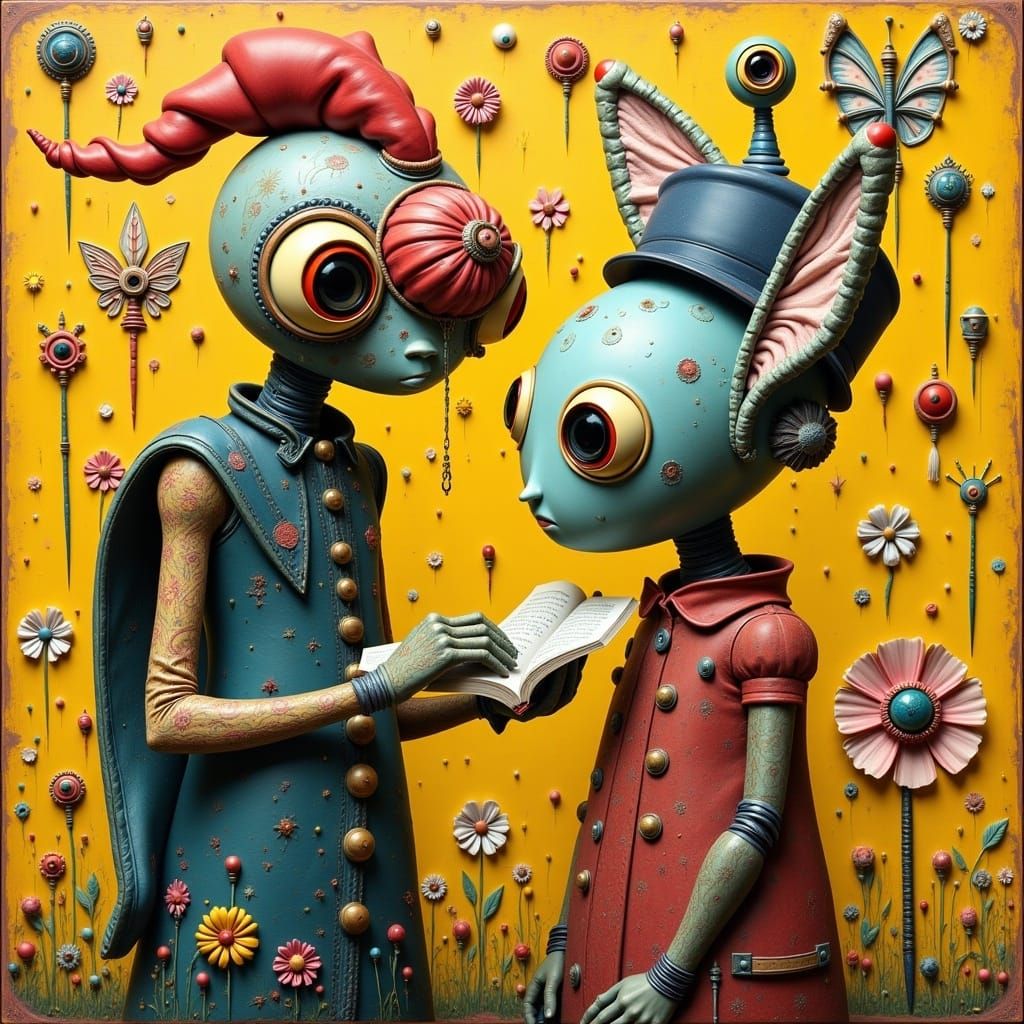 <lora:MESSY POP SURREALIST:1.0> dreamfueled robots will perf...