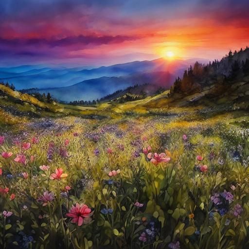 <lora:Watercolor:1.0> sun is rising in a landscape view. the sounds are gentle and the colors are uplifting.