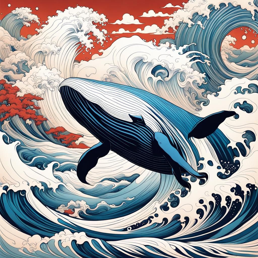 Whale and stormy seas