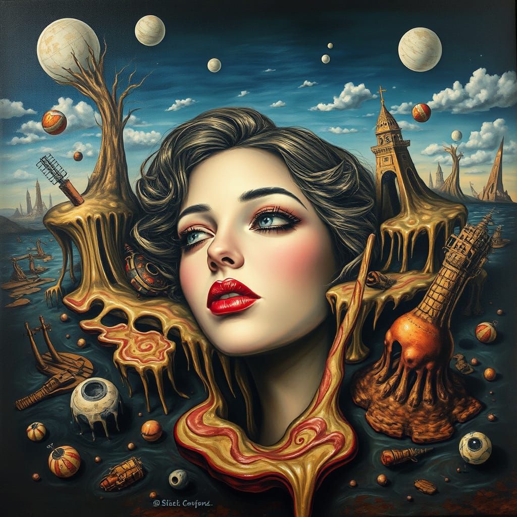 Enigmatic Alice in a Dreamlike Surreal Landscape