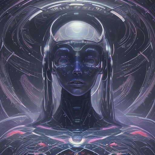 Surreal Futuristic Landscape with Cybernetic Figure