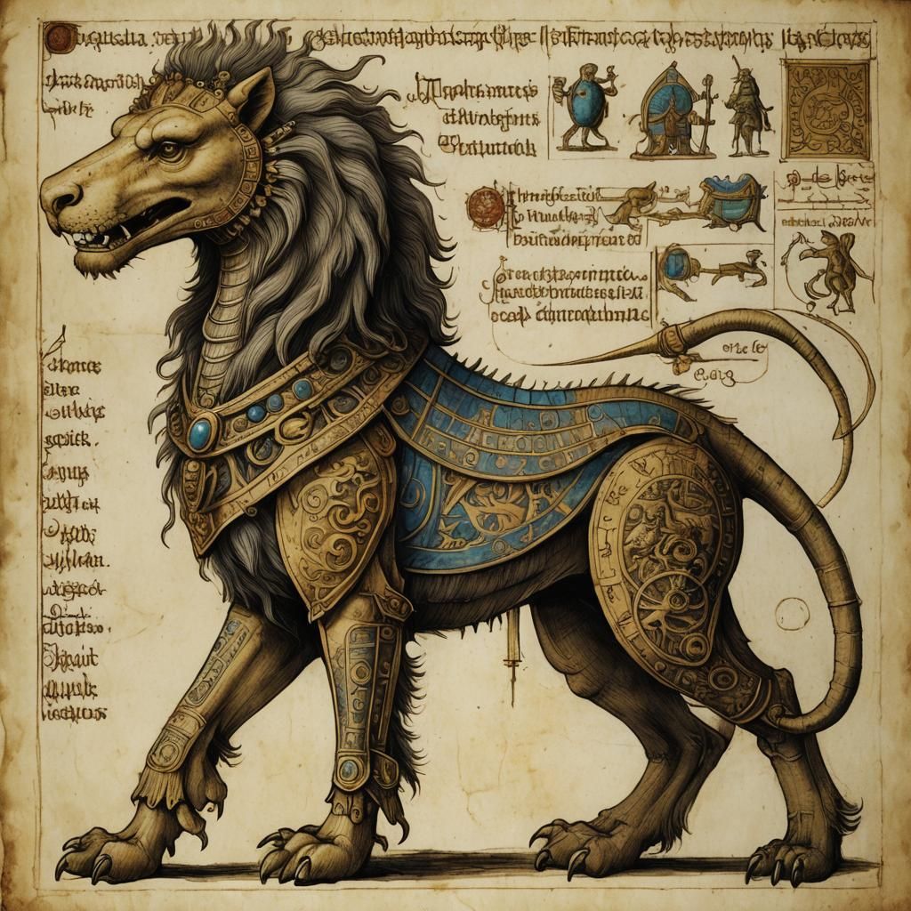 Leonardo da Vinci style medieval bestiary entry of an Ammit