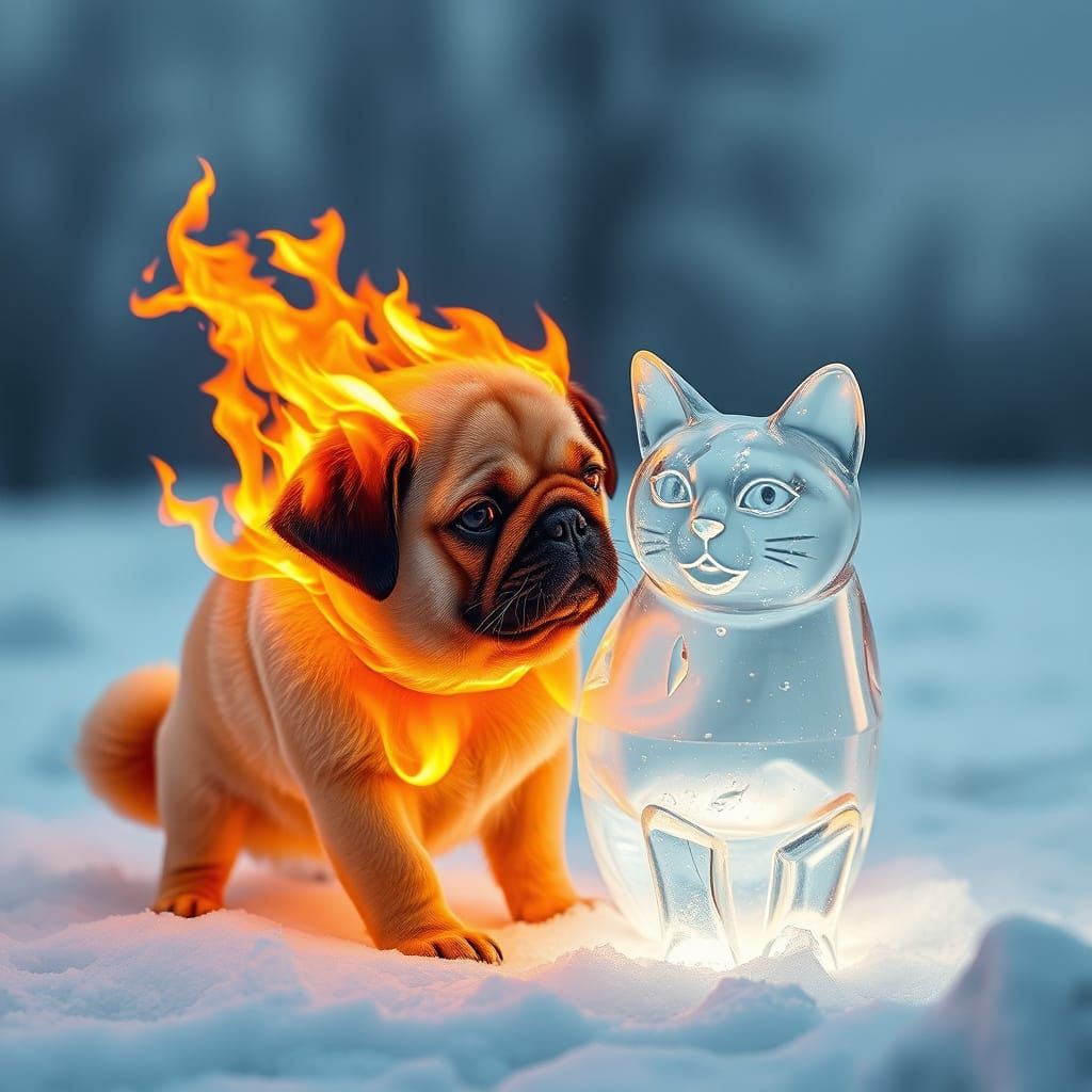 Fire pug and ice cat  by @Jamie Sparks