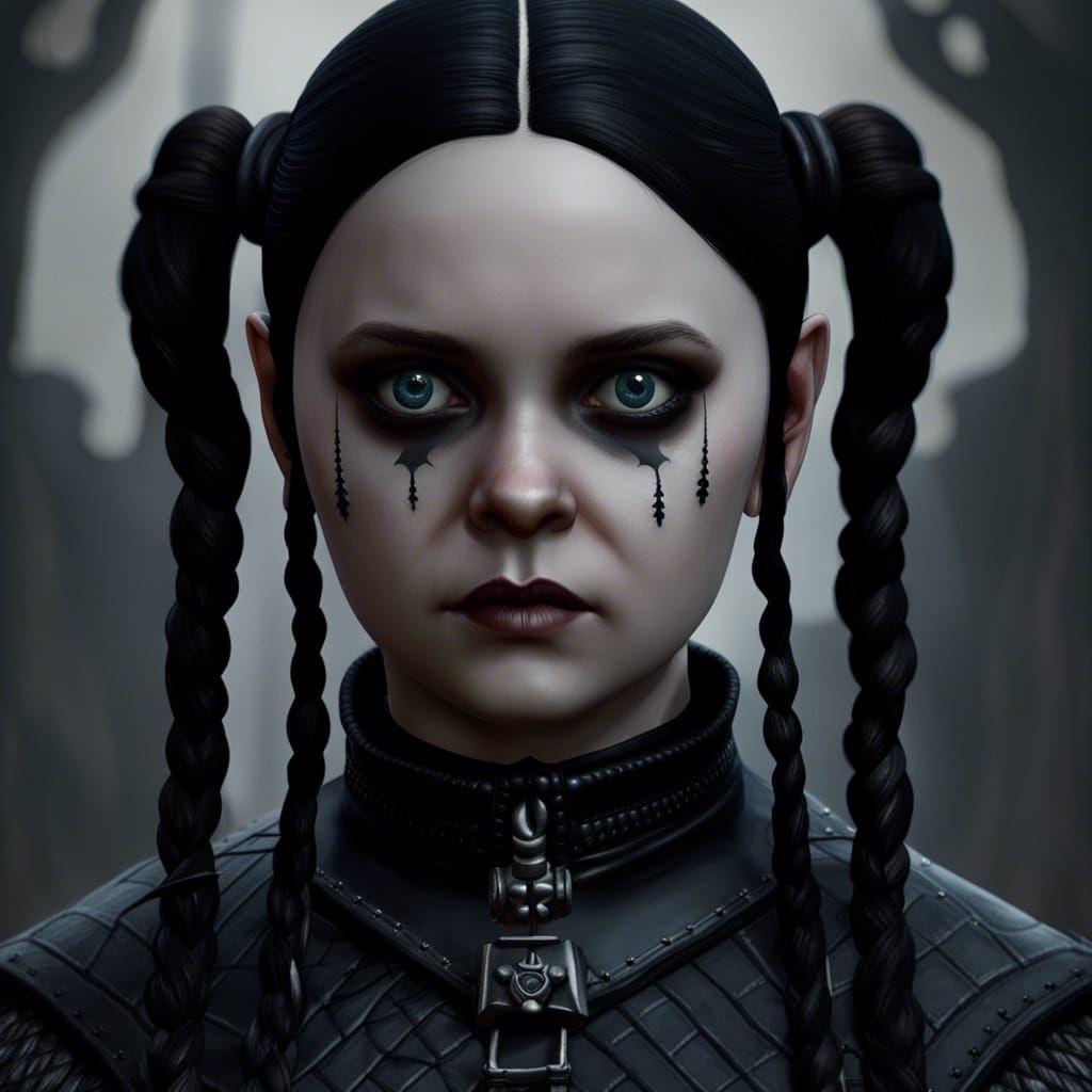 "Detailed, gothic, moody, creepy, realistic Portrait of Wedn...