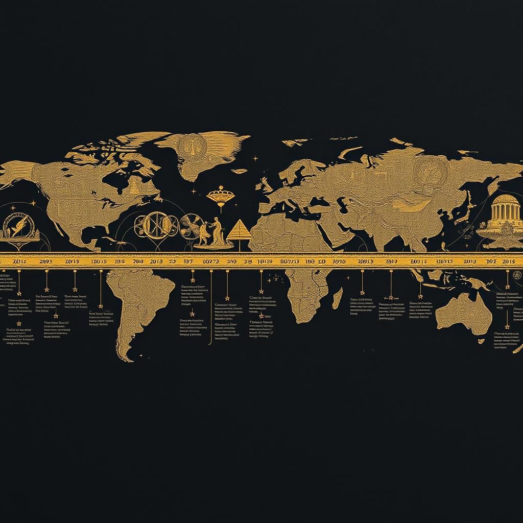super detailed woodcut of world history covered in copper si...