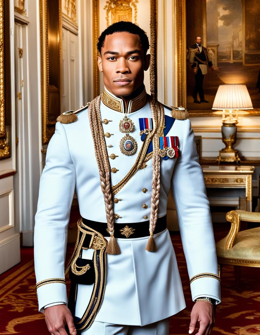 Yeti light skin biracial man, muscular, light colored eyes, braids, Haute  Couture , real eyes, in Buckingham Palace Royal Bedroom - AI Generated  Artwork - NightCafe Creator