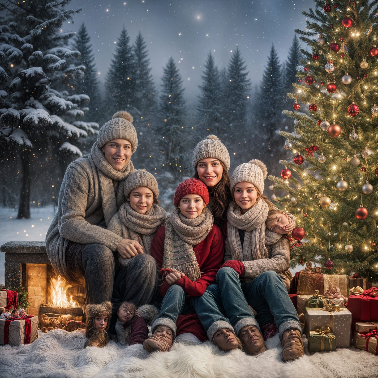 Christmas human photorealistic portrait of family