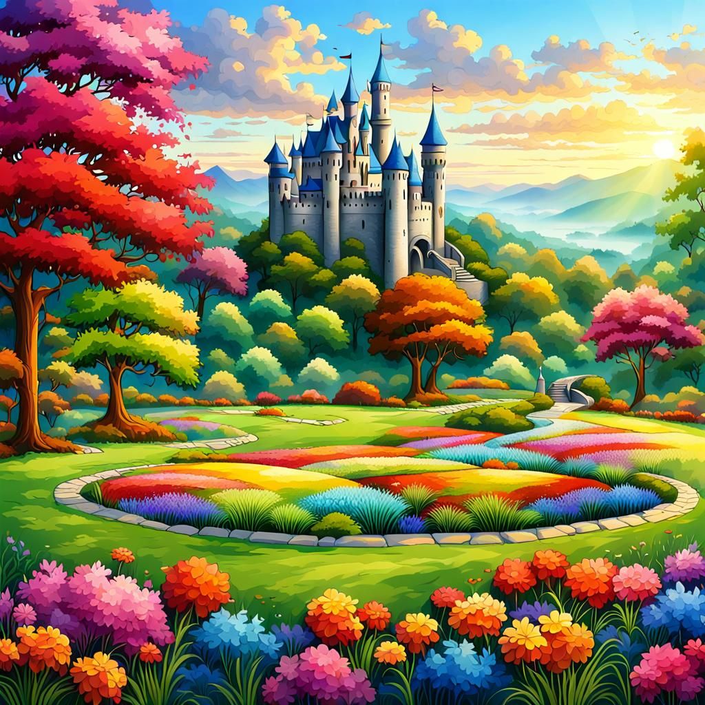 Land scape + colorful + natural, floral + ground grass + uto...