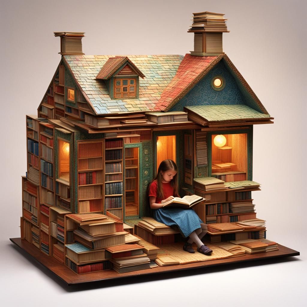 house made of books small girl reads Kelly Freas   intricate...