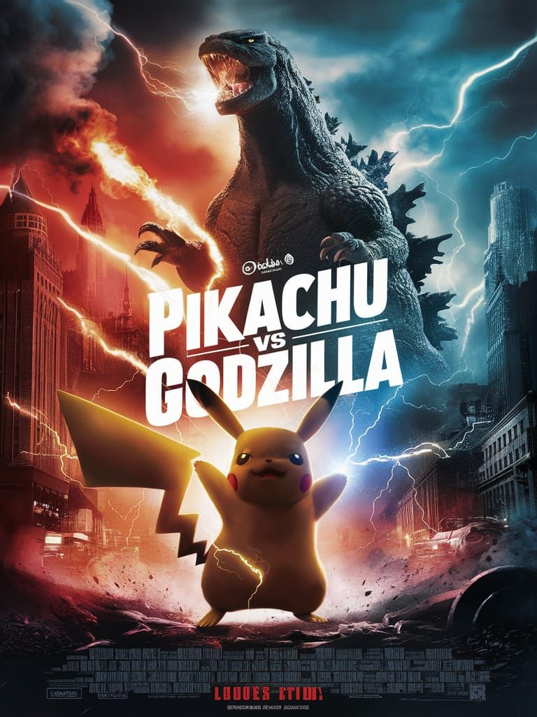 Pikachu vs Godzilla movie poster - AI Generated Artwork - NightCafe Creator