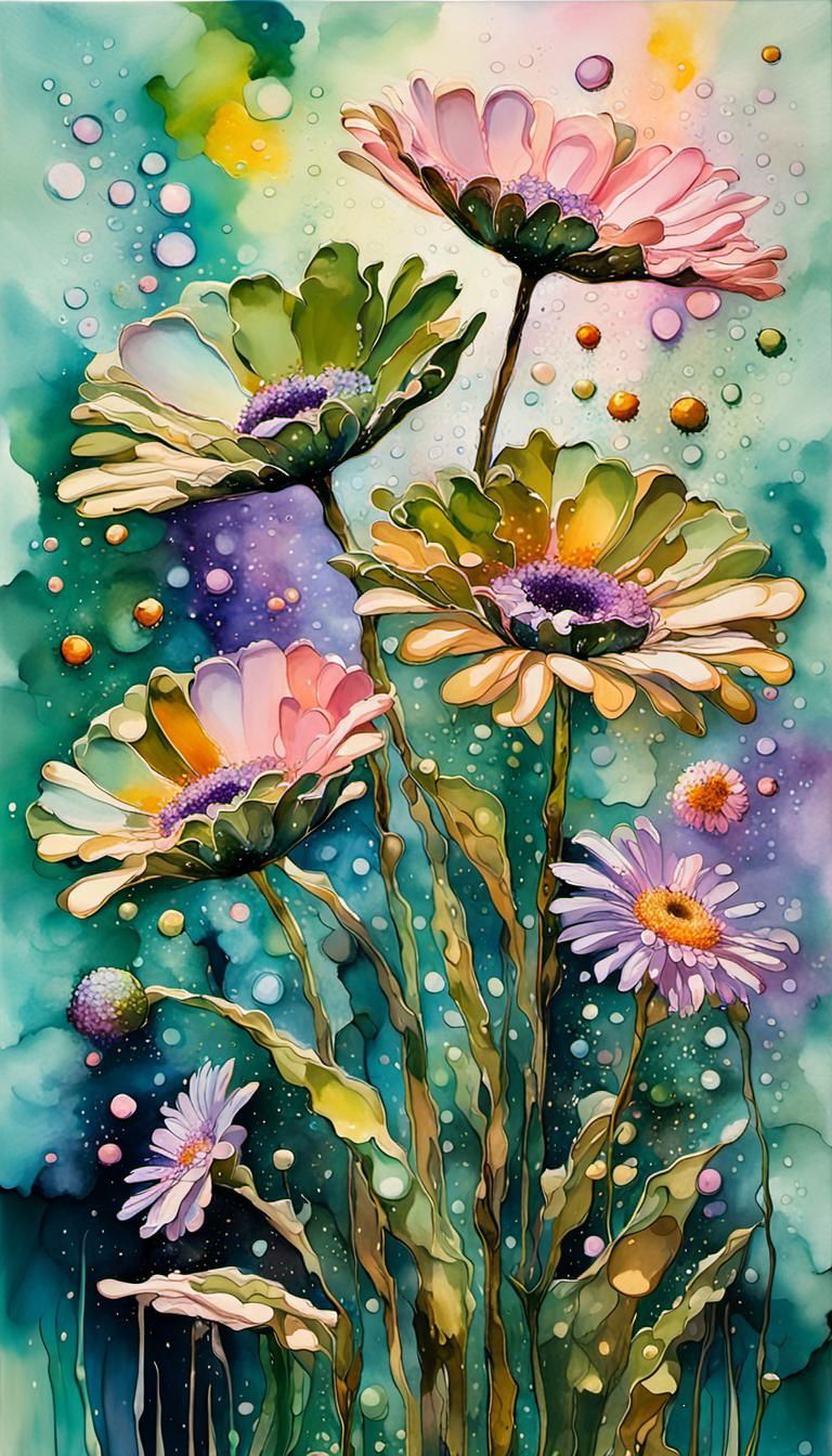 Abstract Alcohol Ink Celestial Splatter Sage Green, Flowers ...
