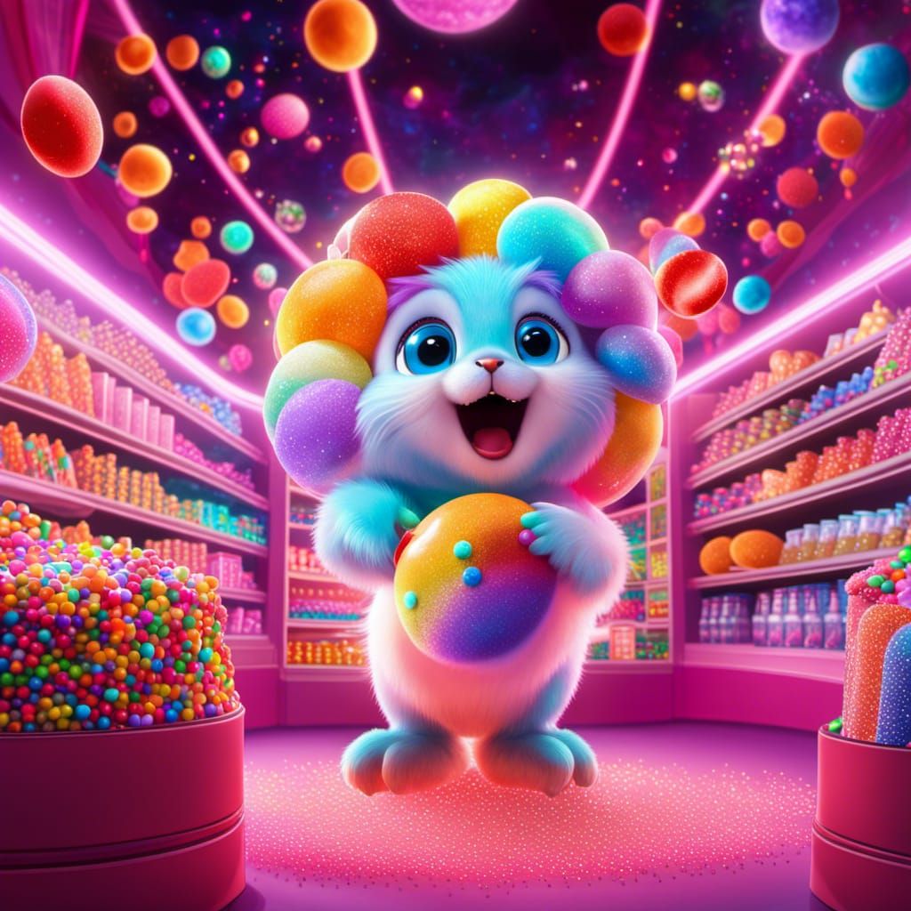 cotton candy lion in a candy store