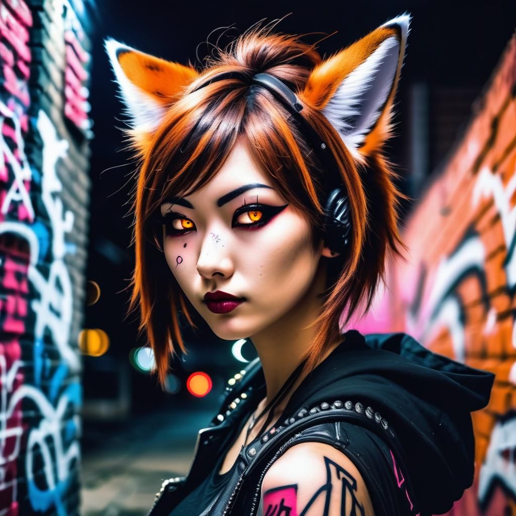A beautiful punk kitsune girl