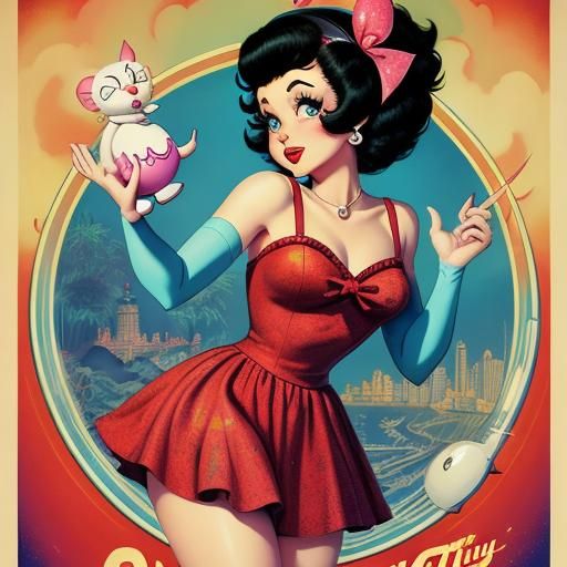 Betty Boop in the 60s poster style Susurrus whispers, mooglesweet dreams,  by @vixyna