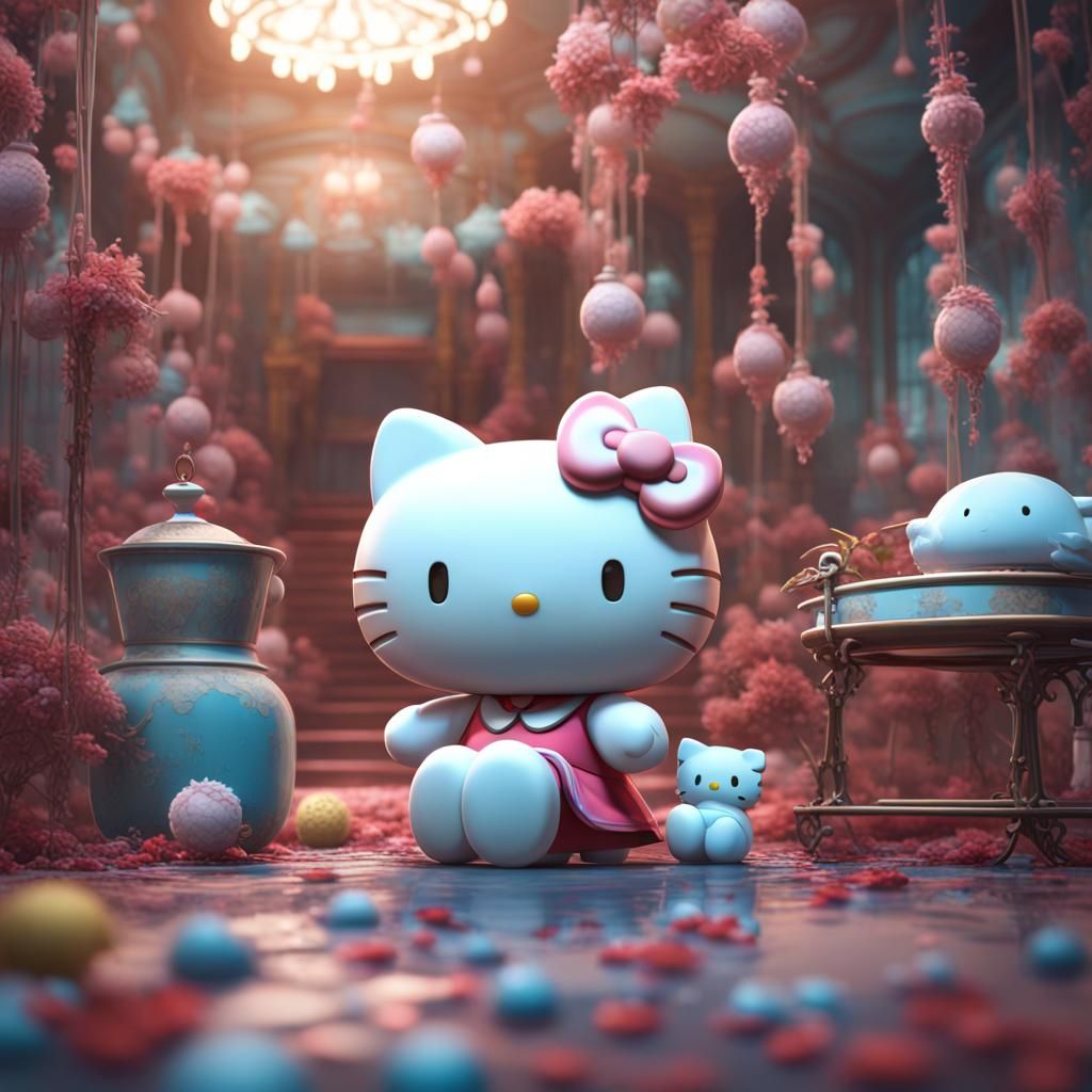 Premium AI Image  there are many hello kitty wallpapers on this pink  background generative ai
