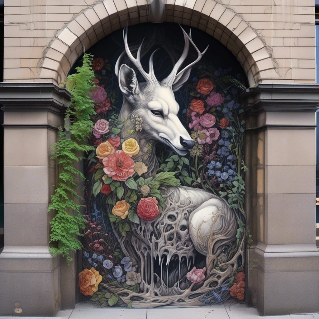 <lora:FloraFaunaSkulls:0.5> subway graffiti art