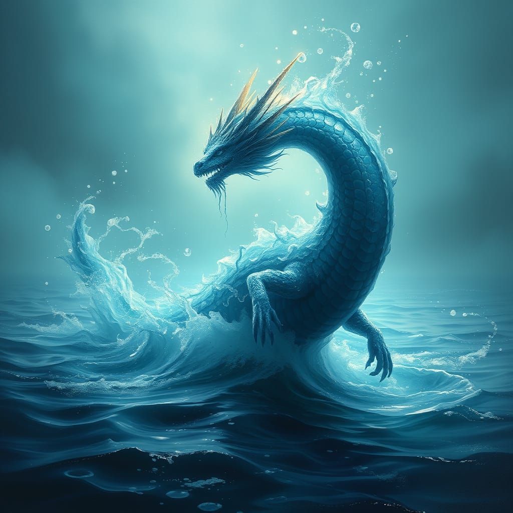 sea dragon rising out of the water,  