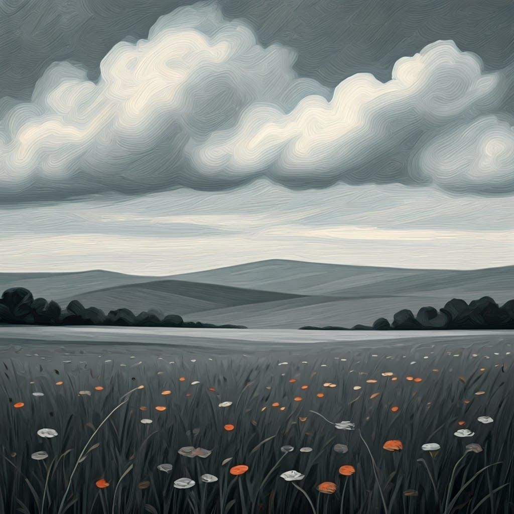 Serene Impressionist Landscape with Wildflowers