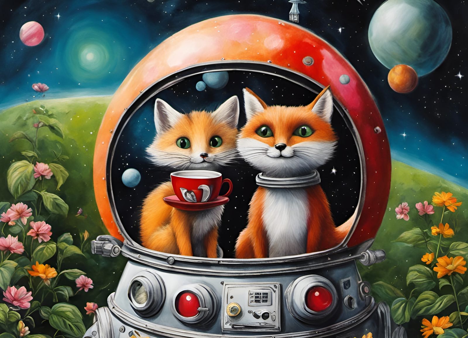 Cat & Fox exploring the galaxy. - AI Generated Artwork - NightCafe Creator