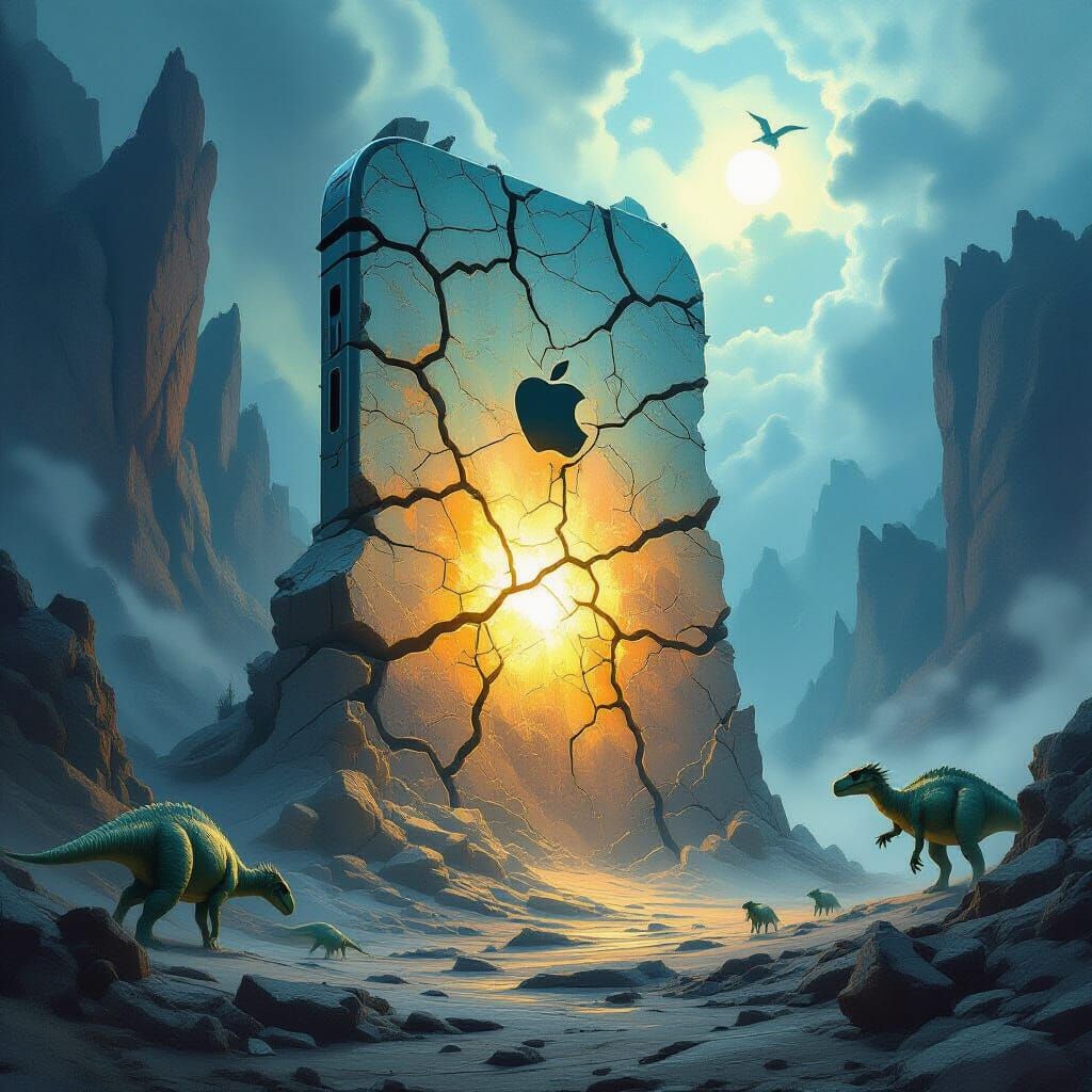 Enchanted iPhone Cliff with Dinosaurs, Fantasy Art