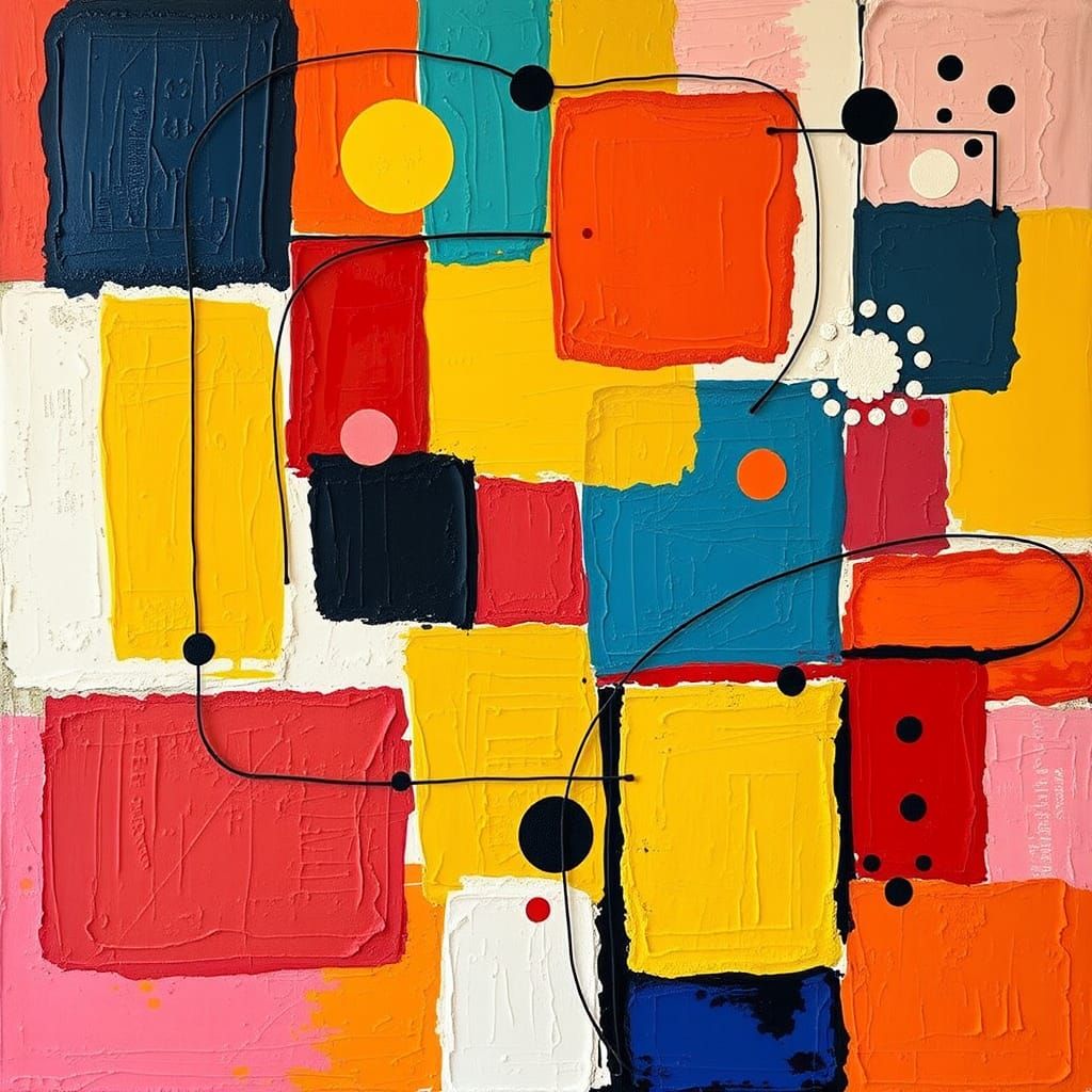 A vibrant, Abstract Expressionist picture of different shape...