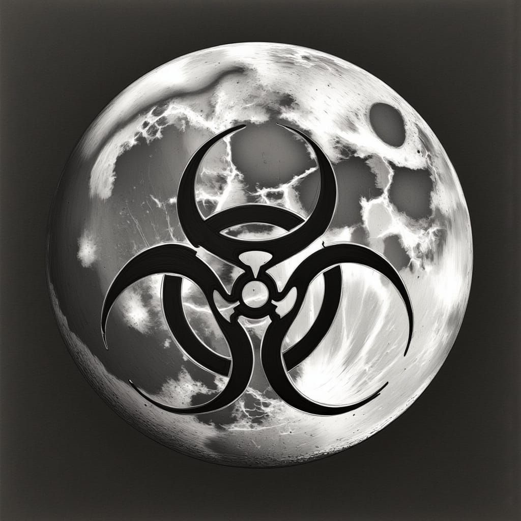 <lora:Savant Sketched:1.0> a biohazard symbol painted on the side of the moon in full size. 

Savant Sketched