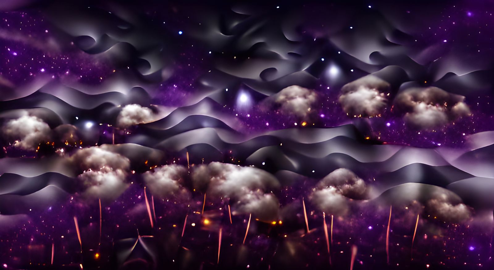 misty purple and black clouds with stars, fractal style as a...