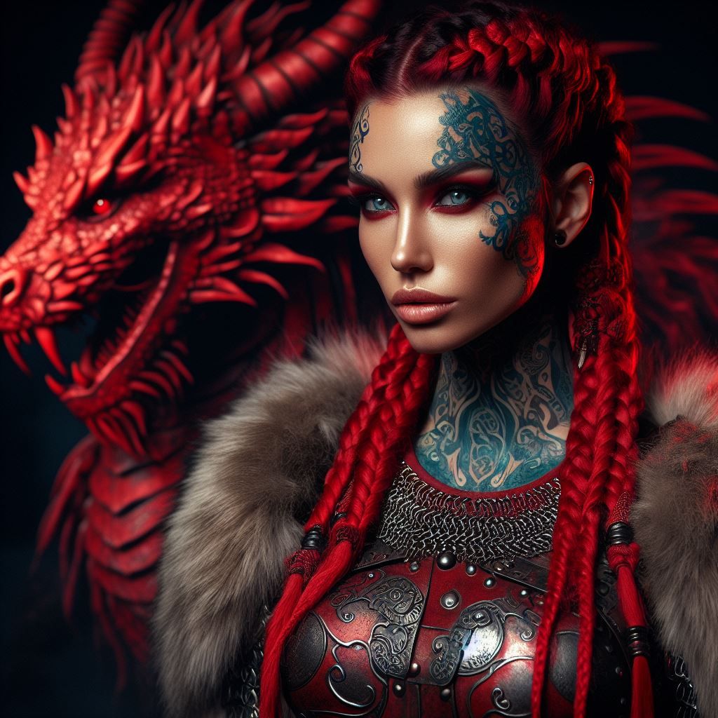 Red Fire dragon Shield Maiden