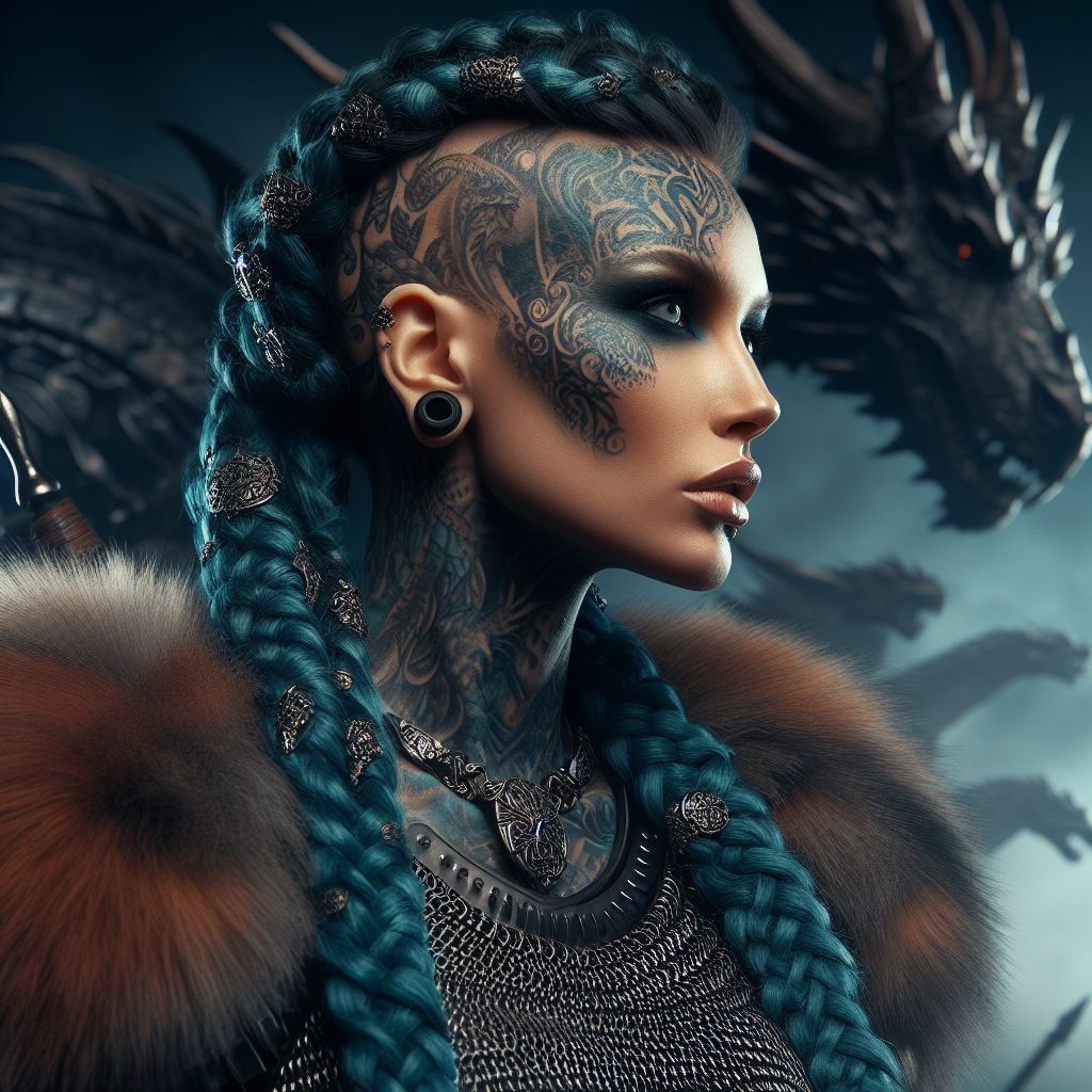 Viking Warrior Shield Maiden and her dragon