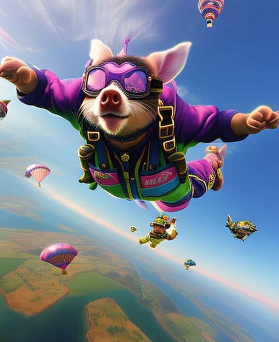 Skydiving pig  by @TanYG