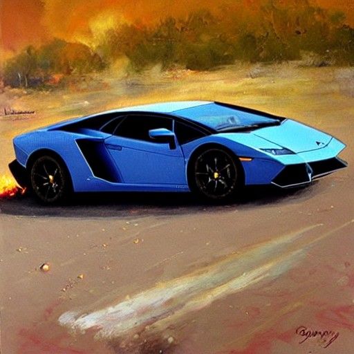 A lamborghini coming out an explosion