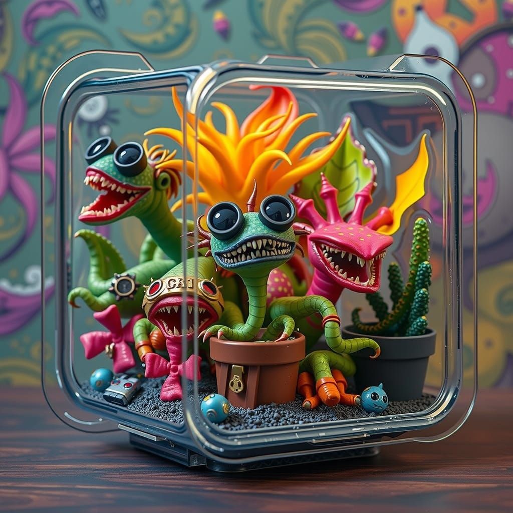 in a plastic blister pack with their spoof-gear displayed beside them. A silly chibi carnivore house ...  by @lydo4ka25