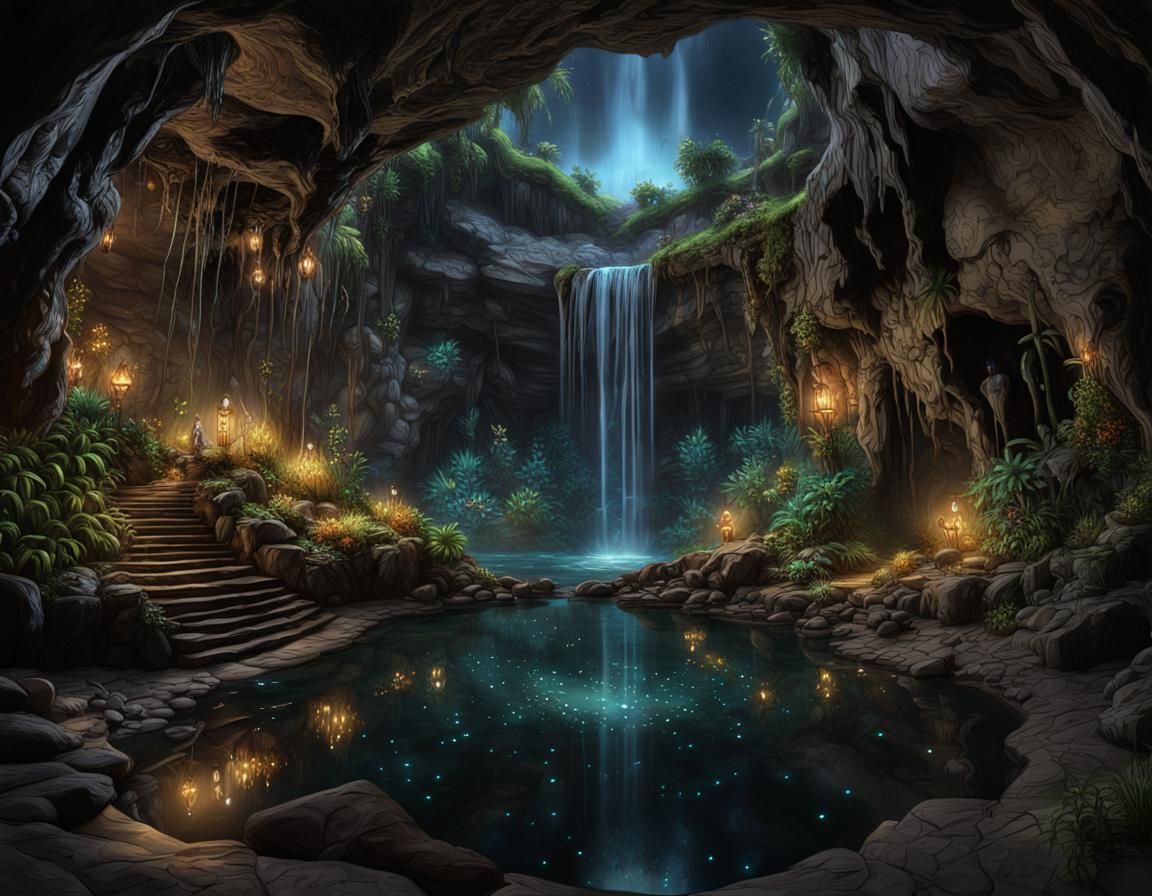 A Dark But Lighted Cave Interior scene: A Glamor Shot  by @ADiCCted