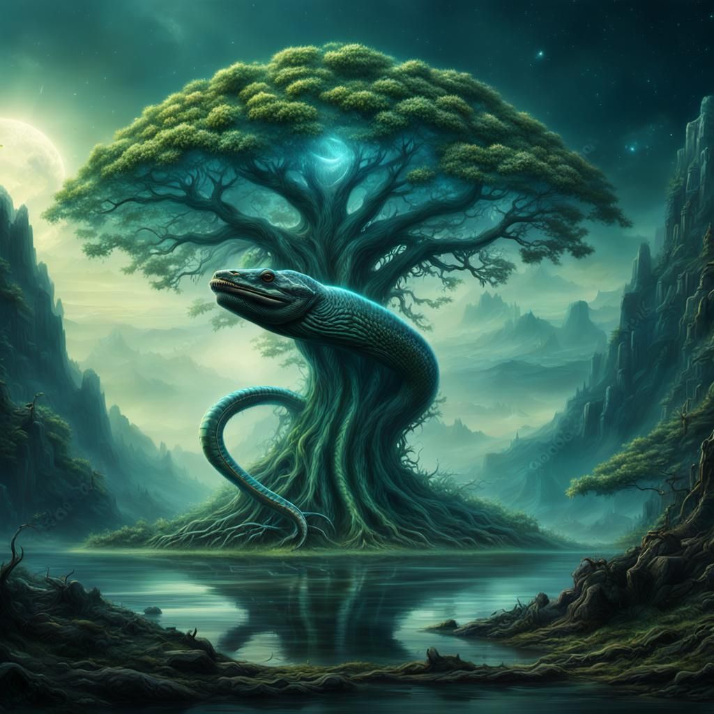 Half tree half eel hybrid alien very beautiful with ambition...
