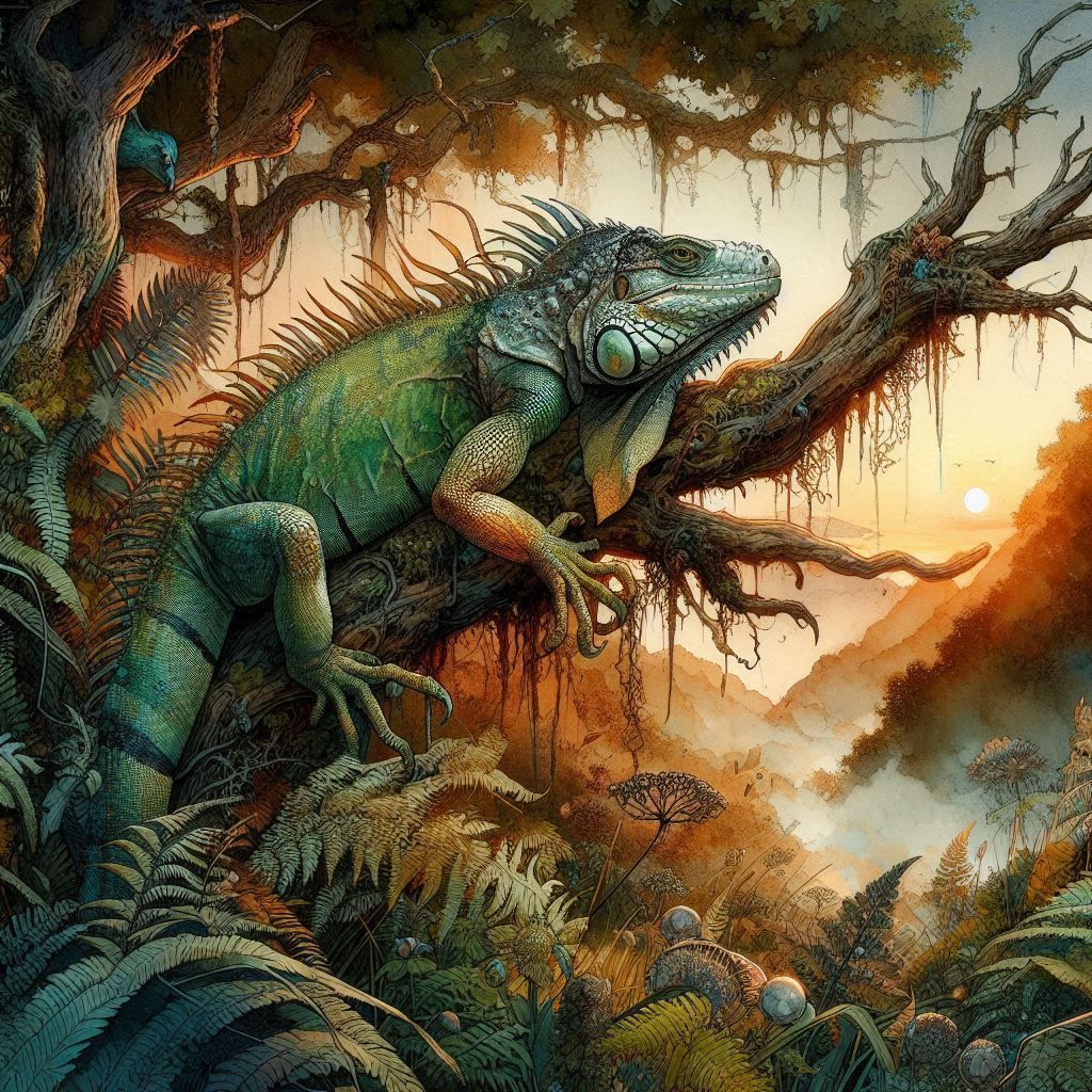 Green Iguana in Watercolor