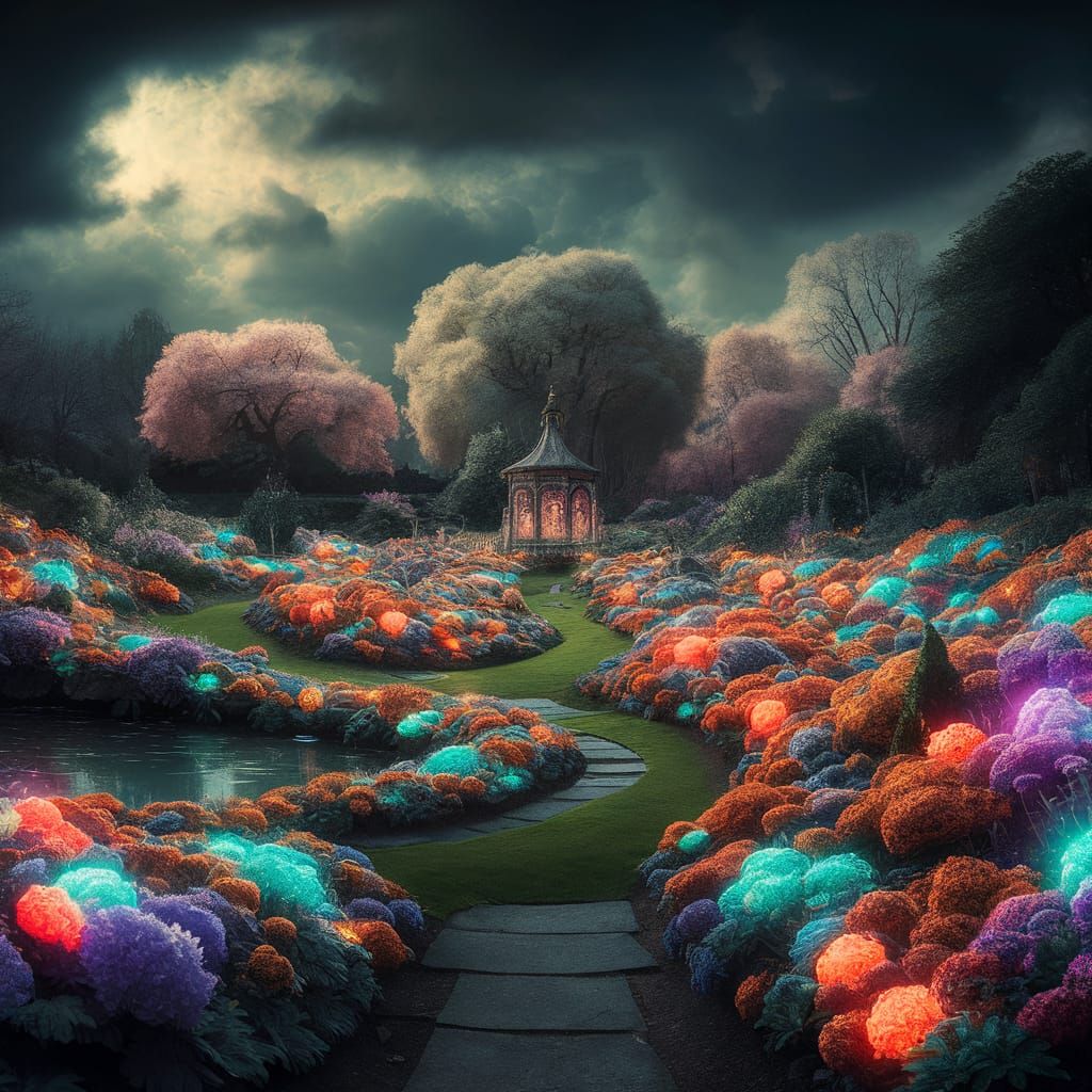 LARGE ENGLISH GARDEN BRIGHT COLOURFUL BLOOMING SPRING FLOWER...