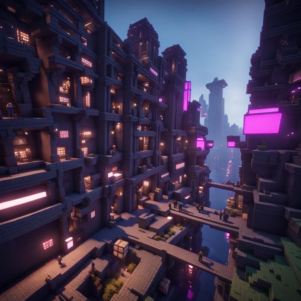 Minecraft End City, Cyberpunk, Night AI Generated Artwork NightCafe