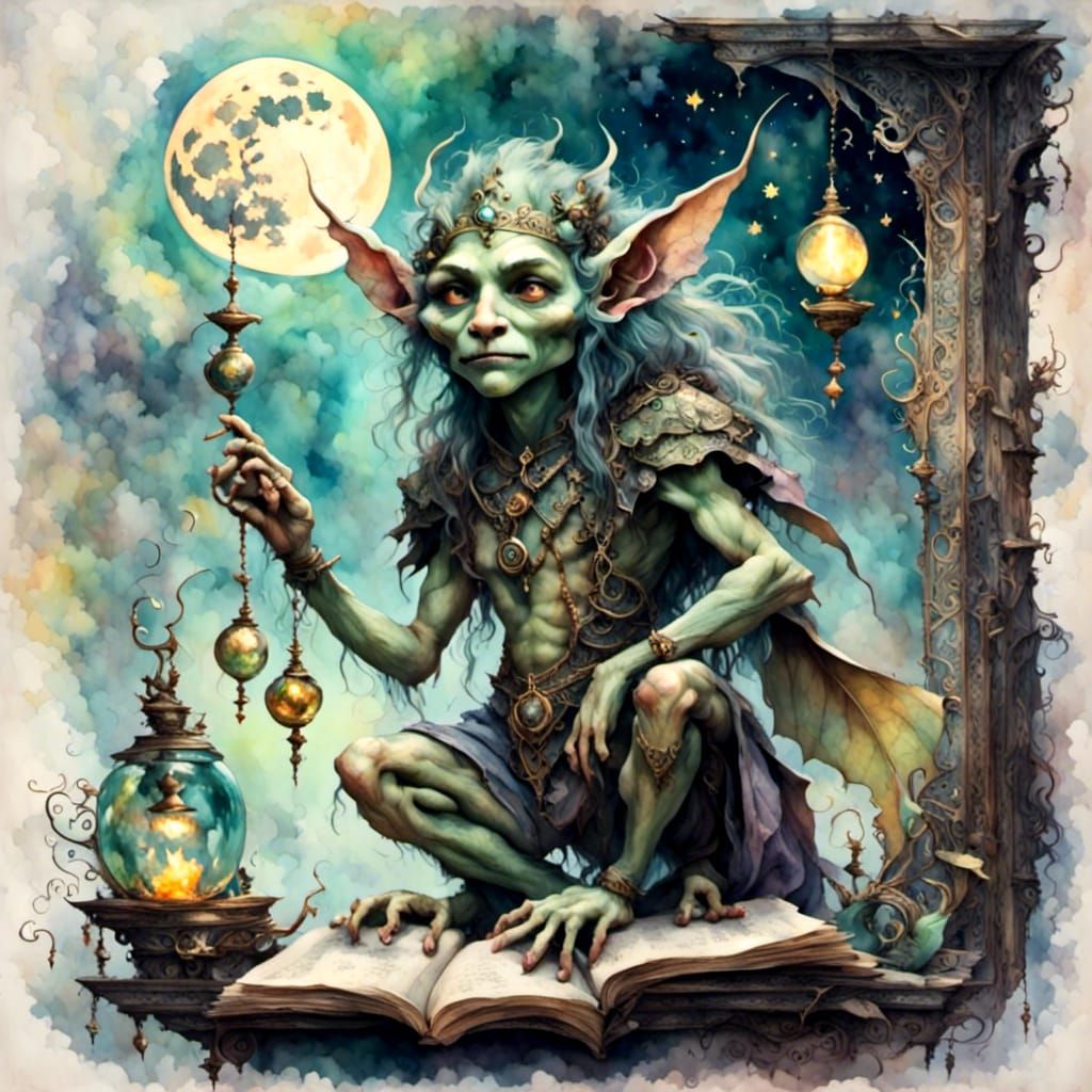 <lora:Blue Moon:1.0>  <lora:Crystal Watercolor:1.0> goblin