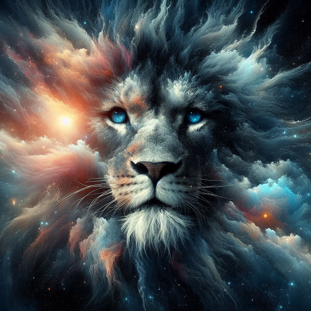 lion silhouette+space Double exposure galaxy lion, huge beautiful blue ...